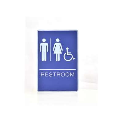 Approved manufacturer dark blue Braille handicapped men restroom sign